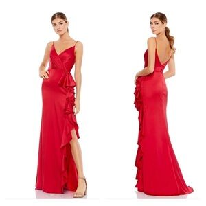 Mac Duggal 67815 SATIN RUFFLED ASYMMETRICAL GOWN